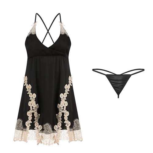 Black lace baby doll dress