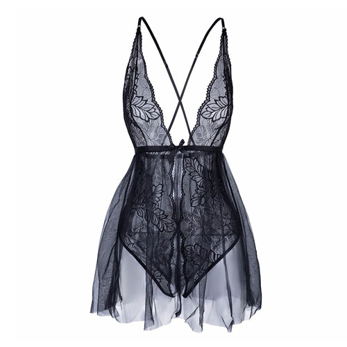 Black lace baby doll dress