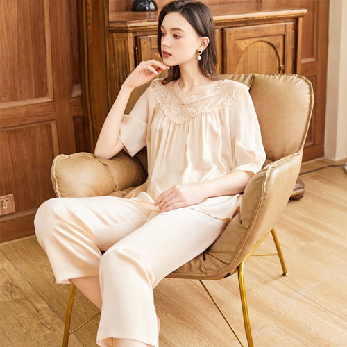 Beige silk women's sleep wear