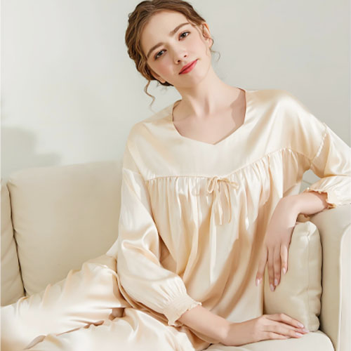 Beige silk women's sleep wear